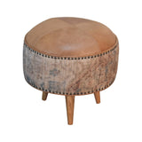 in3493 durrie printed washed buffalo hide round footstool