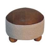 in3499 boucle cream buffalo leather footstool with ball feet