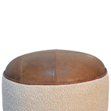 in3499 boucle cream buffalo leather footstool with ball feet