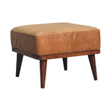 in3559 tan buffalo leather footstool with backrest