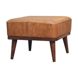 in3559 tan buffalo leather footstool with backrest