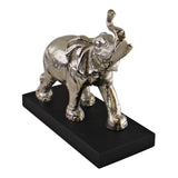 Large Ornamental Silver Metal Elephant On Plinth