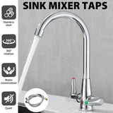 Modern Kitchen Sink Mixer Taps Swivel Spout Twin Lever Tap Mono Faucet Chrome