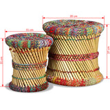 vidaXL Stools with Chindi Details 2 pcs Multicolour Bamboo