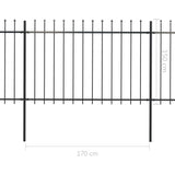vidaXL Cerca de jardim com topo em lanças 3,4x1,5 m aço preto