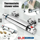 Thermostatic Exposed Bar Shower Mixer Valve Tap Bath Shower Set Chrome Bottom 1-2 Outlet New