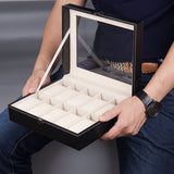 Watch Display Grid Box Lockable Case Faux Leather Jewellry Storage Organiser