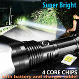 High Power 12000000 Lumen Ultra Bright Torch On - Aluminum Flashlight LED Rechargeable UK