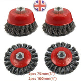 4Pcs Twist Knot Semi Flat Wire Wheel Cup Brush Set Kit For Angle Grinder M14 UK