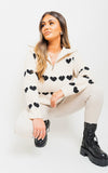 Heart Prints Zip High Neck Knitted Jumper