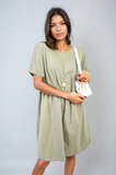 Short Sleeve Button Front Midi Dress