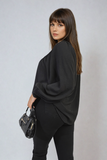 High Neckline Button Front Balloon Sleeve Top