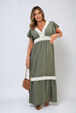 V-neck Lace Trim Maxi Dress