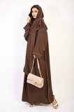 Long Sleeve Closed Abaya Maxi Dress With Embellished Piping