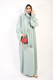 Long Sleeve Closed Abaya Maxi Dress With Embellished Piping