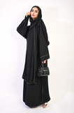 Long Sleeve Closed Abaya Maxi Dress With Embellished Piping