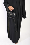 Long Sleeve Closed Abaya Maxi Dress With Embellished Piping