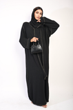 Long Sleeve Closed Abaya Maxi Dress With Embellished Piping