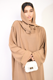 Long Sleeve Closed Abaya Maxi Dress With Embellished Piping