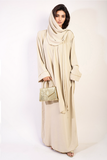 Long Sleeve Closed Abaya Maxi Dress With Embellished Piping