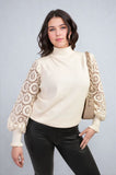 High Neck Knit Crochet Sleeve Jumper