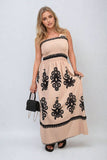 Smocked Sleeveless Flowy Tribal Print Summer Maxi Dress