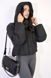 Hooded Puffer Jacket with Snap and Zip Closure