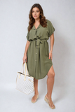 Button Down Belted Mini Dress