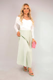 Off Shoulder Long Sleeve Draped Top with Wrap Front Detail - long sleeve shirt dress - AYAN ZUBAIR
