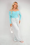 Off Shoulder Long Sleeve Draped Top with Wrap Front Detail - long sleeve shirt dress - AYAN ZUBAIR
