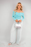 Off Shoulder Long Sleeve Draped Top with Wrap Front Detail - long sleeve shirt dress - AYAN ZUBAIR