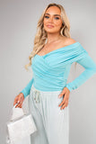 Off Shoulder Long Sleeve Draped Top with Wrap Front Detail - long sleeve shirt dress - AYAN ZUBAIR