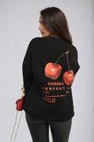 Cherry Printed Front and Back Design Oversized Knitted Jumper