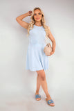 Sleeveless High Neck Pleated Mini Dress