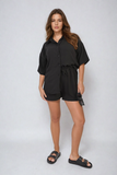 Short Sleeve Buttons Top & Lace Up Shorts Co-ord Set