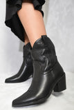 Mid Calf Zip Detail Cowboy Boots