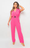 Short Sleeve Wrap Front Belted Jumpsuit