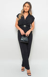 Short Sleeve Wrap Front Belted Jumpsuit