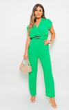 Short Sleeve Wrap Front Belted Jumpsuit