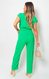 Short Sleeve Wrap Front Belted Jumpsuit