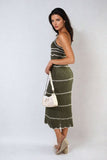 Strappy Long Knitted Stripe Cami Dress