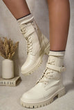 Lace Up Buckle Chunky Combat Boots