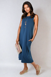 Sleeveless Slit Midi Dress with Side Pockets