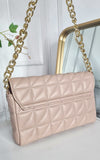 Faux Leather Padded Handbag with Chain Detail