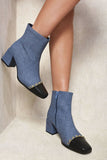 Two Tone Side Zip Block Heel Ankle Boots