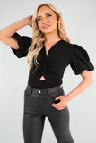 Puffed Sleeve Cut Out Bodysuit