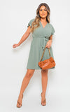 Butterfly Sleeve Belted Wrap Mini Dress