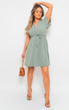 Butterfly Sleeve Belted Wrap Mini Dress