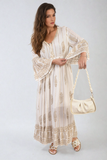 Embellished Boho Flounce Sleeve Maxi Dress