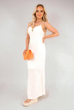 Spaghetti Strap Crochet Knit Maxi Dress with Gem Detail